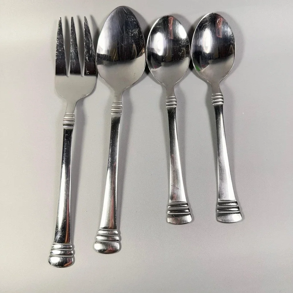Cambridge Axis Stainless Flatware‎ 4 Pc Set Serving Fork Spoon Tablespoons China